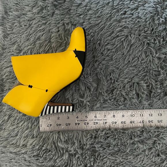 Milenika Handmade Italian High Heel Striped Yellow Ankle Bootie Leather 41 - Picture 9 of 11